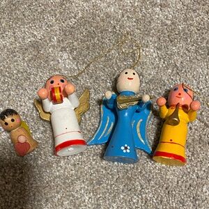 Colorful Wooden Angel Ornaments Set of 4